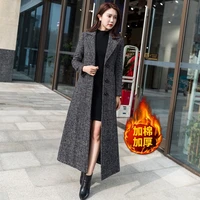 oversized winter 2022 korean plaid woolen coat for women with cotton thickened suit collar over the knee long slim womens long