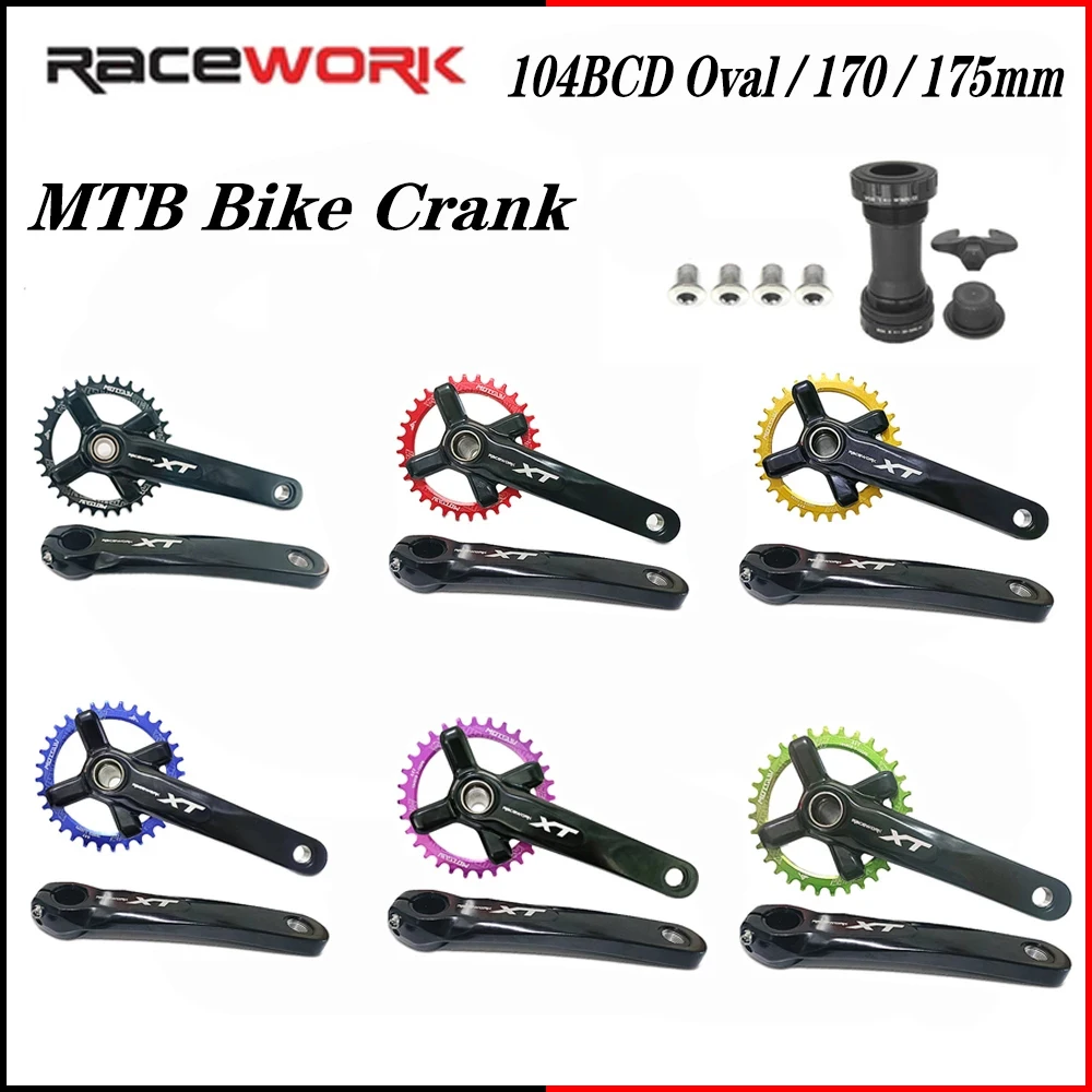 

RACEWORK Bike Crank Chainwheel 104BCD MTB Bike Crankset Aluminum Alloy Bottom 170/175mm Crank + 32T 34T 36T 38T Oval Chainring