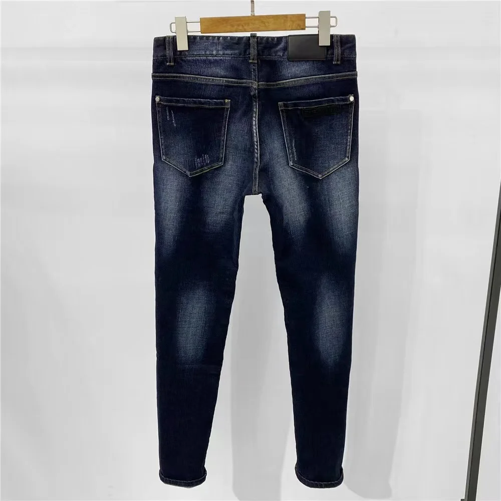 23SS New Stretch Jeans For Men New Autumn Spring Solid Classic Pants Slim Wear and Tear Motorcycle Jeans Denim Pants