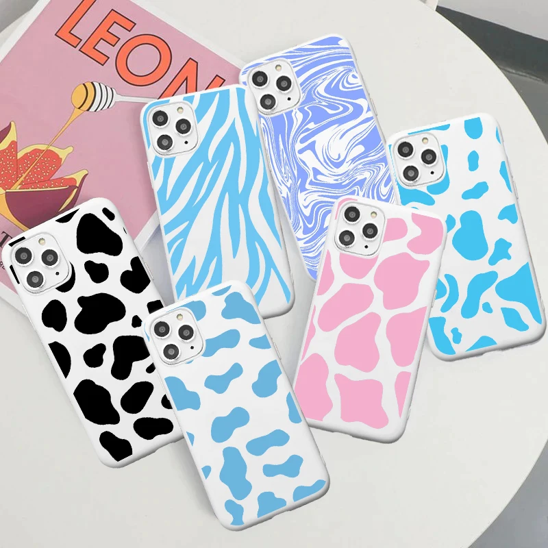 

Leopard Print Cow Zebra Phone Case For iphone 13 12 11 Pro Max Mini XS 8 7 6 6S Plus X SE 2020 XR Candy white Silicone cover