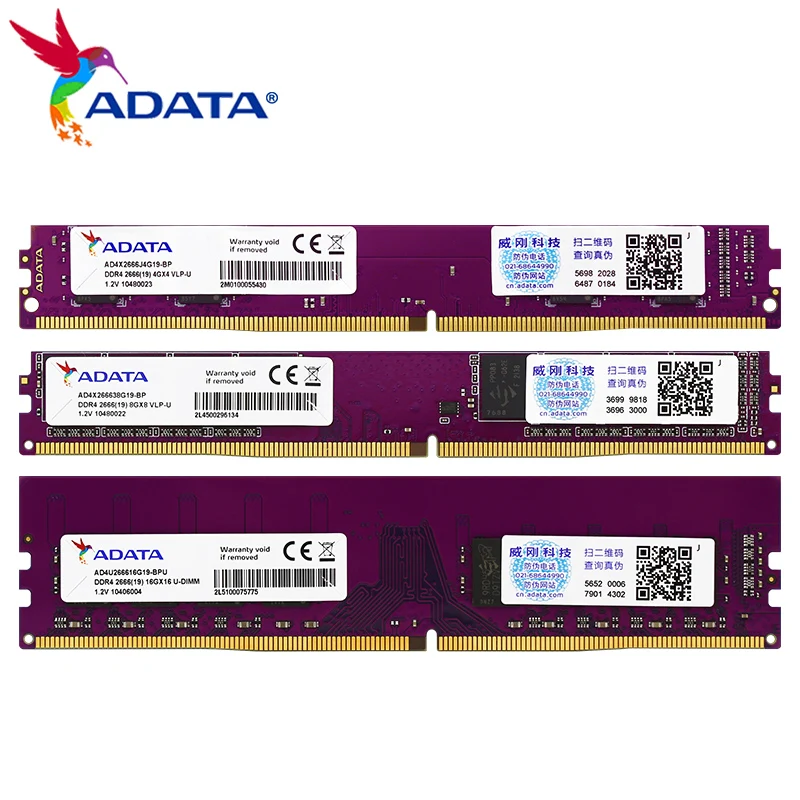 Оригинальная память ADATA Desktop Memoria RAM DDR4 2666 МГц 4 ГБ 8 VLP U-DIMM 288 Pin случайный доступ