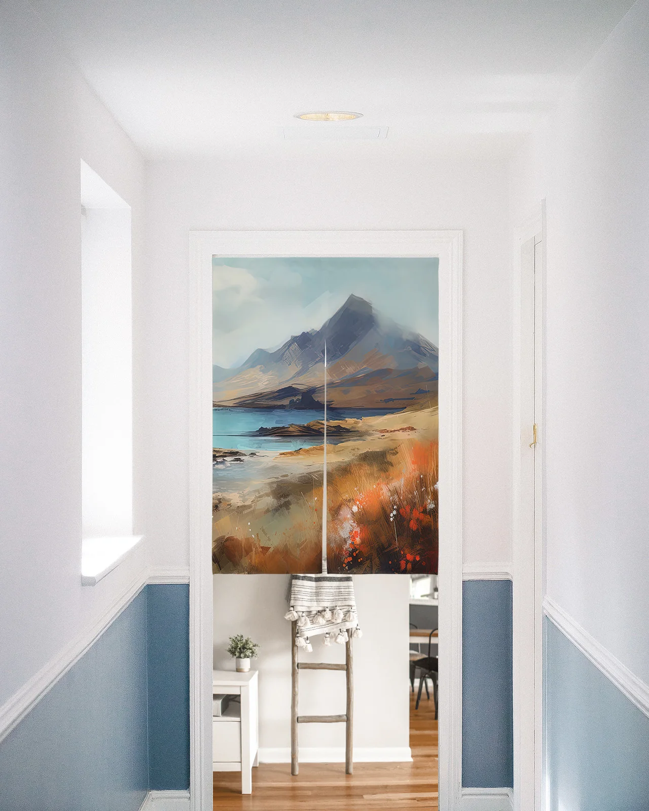 Горы облака камни картина маслом японская дверная занавеска кухонные