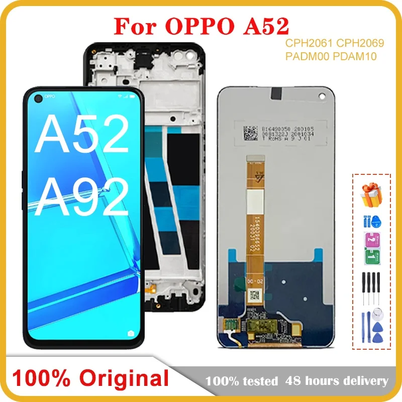 6,5 'оригинальный для Oppo A92 A52 CPH2067 LCD дисплей 10 кодирующий преобразователь сенсорного экрана в сборе Замена для Oppo A52 LCD