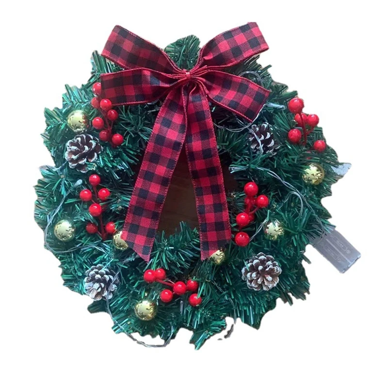 

Искусственный светодиодный Рождественский венок Pinecone, красное украшение из ПВХ, подвеска для рождества, праздника, Нового года, вечеринки, декор двери