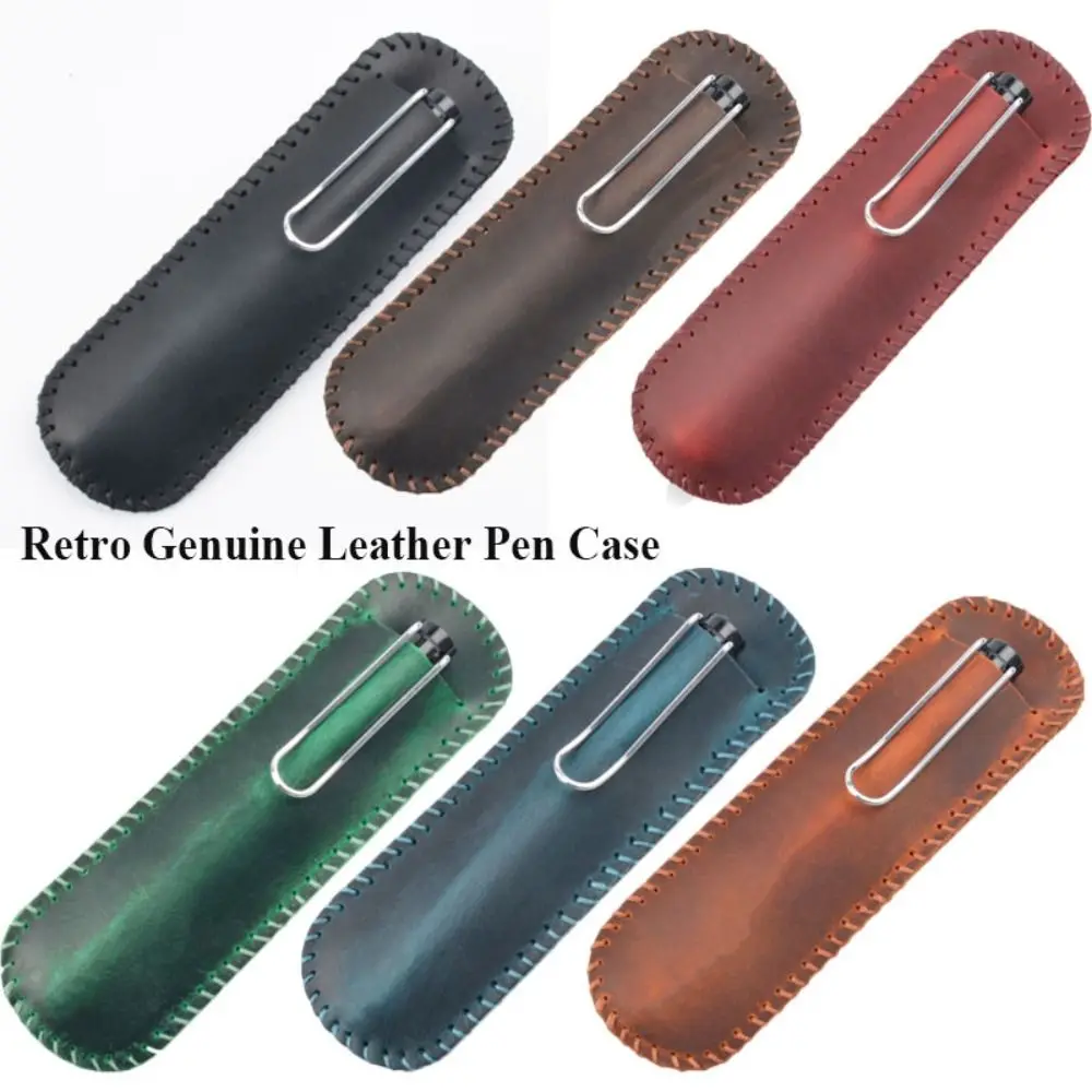 

Genuine Leather Retro Pen Case Stationery Creative Handmade Pen Protective Cover 166*53mm 7 Colors Leather Pencil Bag