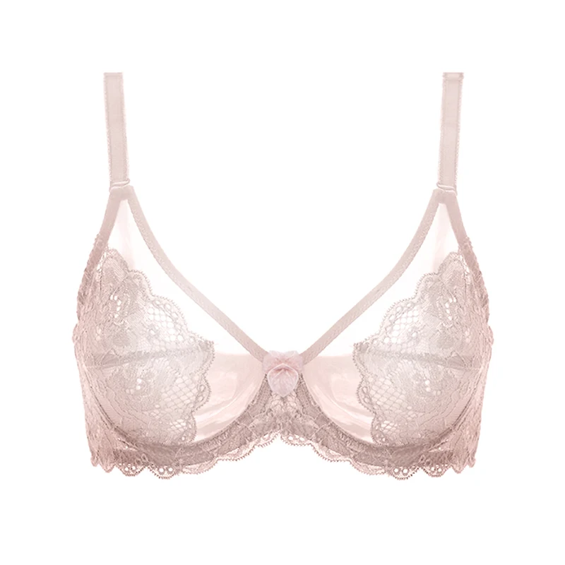 Varsbaby Women's Lace Underwear Sexy Sheer Mesh Bra Transparent Bottom 3/4 Cup Of Underwear