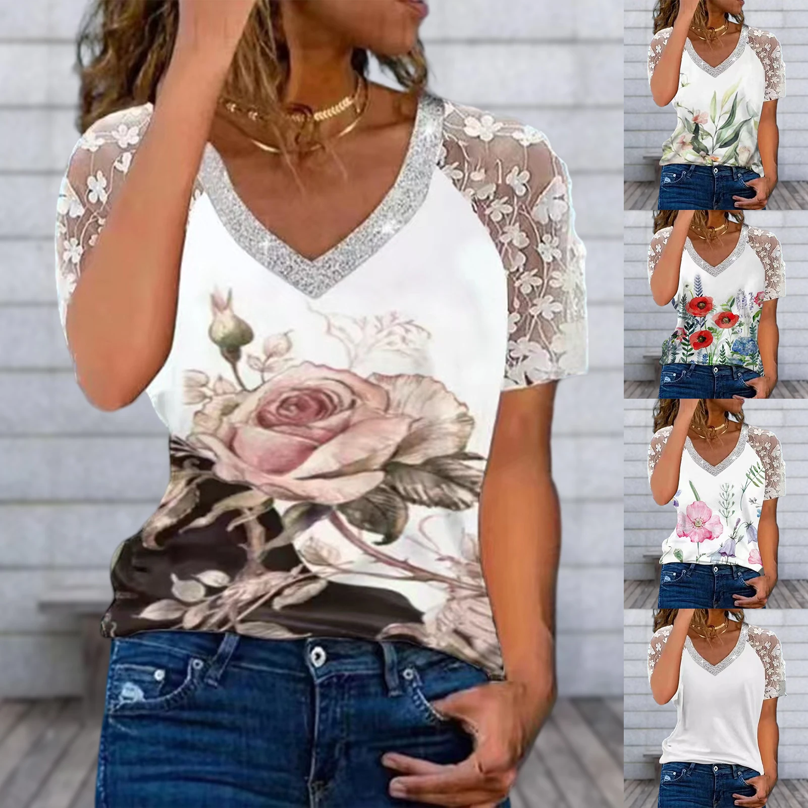 

Блузка женская с V-образным вырезом, Элегантная модная повседневная Простая Офисная рубашка с блестками, с принтом и коротким рукавом, одежда для работы