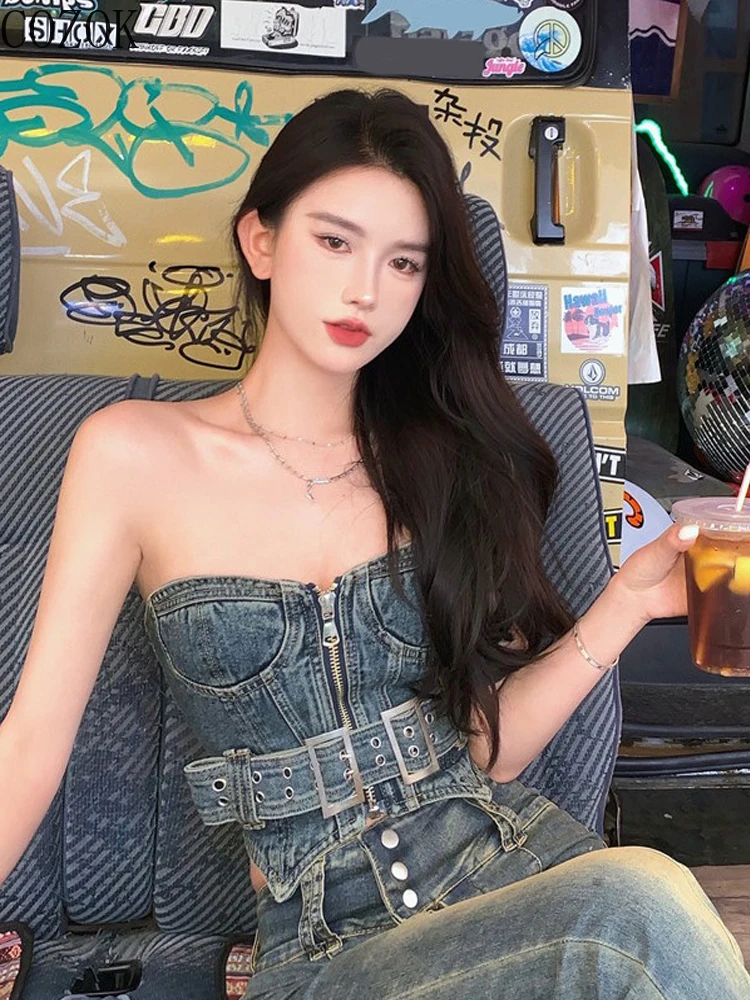 

Chic Jeans Summer New Sweet Hot Girl Hot Pants Small Niche High Waist Slimming Retro Bell-Bottom Pants Female Crop Tops Sexy Top