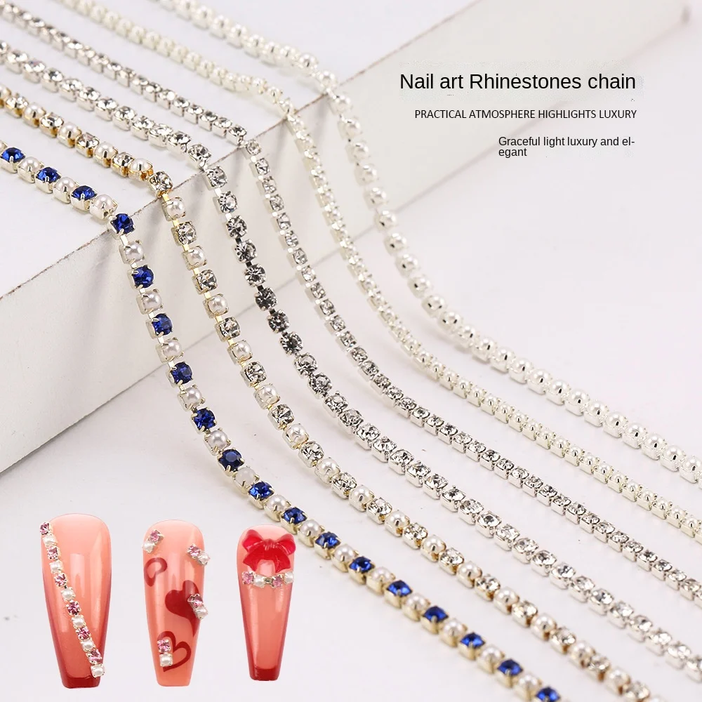 

Легкая Роскошная цепочка, алмазная бижутерия для дизайна ногтей, можно разрезать и ручной работы, декоративная цепочка с кристаллами, жемчу...