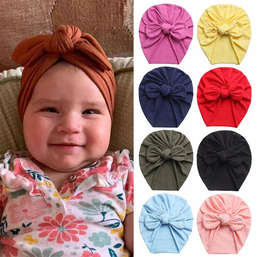 

High Quality Soft Kids Girl Head Wrap Accessories Rabbit Ears Turban Hat Knot Bonnet Newborn Baby Hospital Hat Baby Beanies
