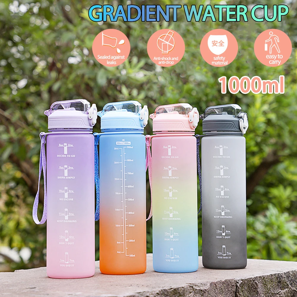 

Удобный ремешок со временем большой емкости с соломинкой 1 л спортивная чашка бутылка для воды