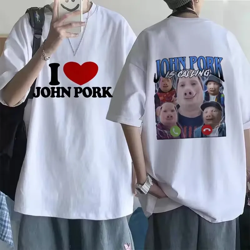 Фото Забавная футболка John Pork Is Calling Answer Call Phone для мужчин и женщин, топы со свиньей, футболка в готическом стиле в стиле хип-хоп, уличная одежда №5