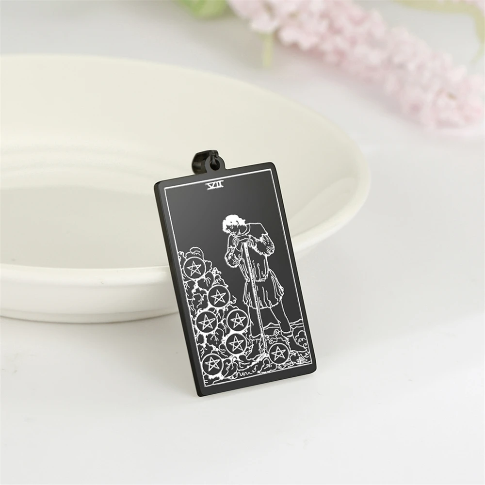 

Vintage Seven Of Pentacles Tarot Cards Charms Wholesale Amulet Pendants For Keychian Necklace Handmade Diy Accessories 24x40mm
