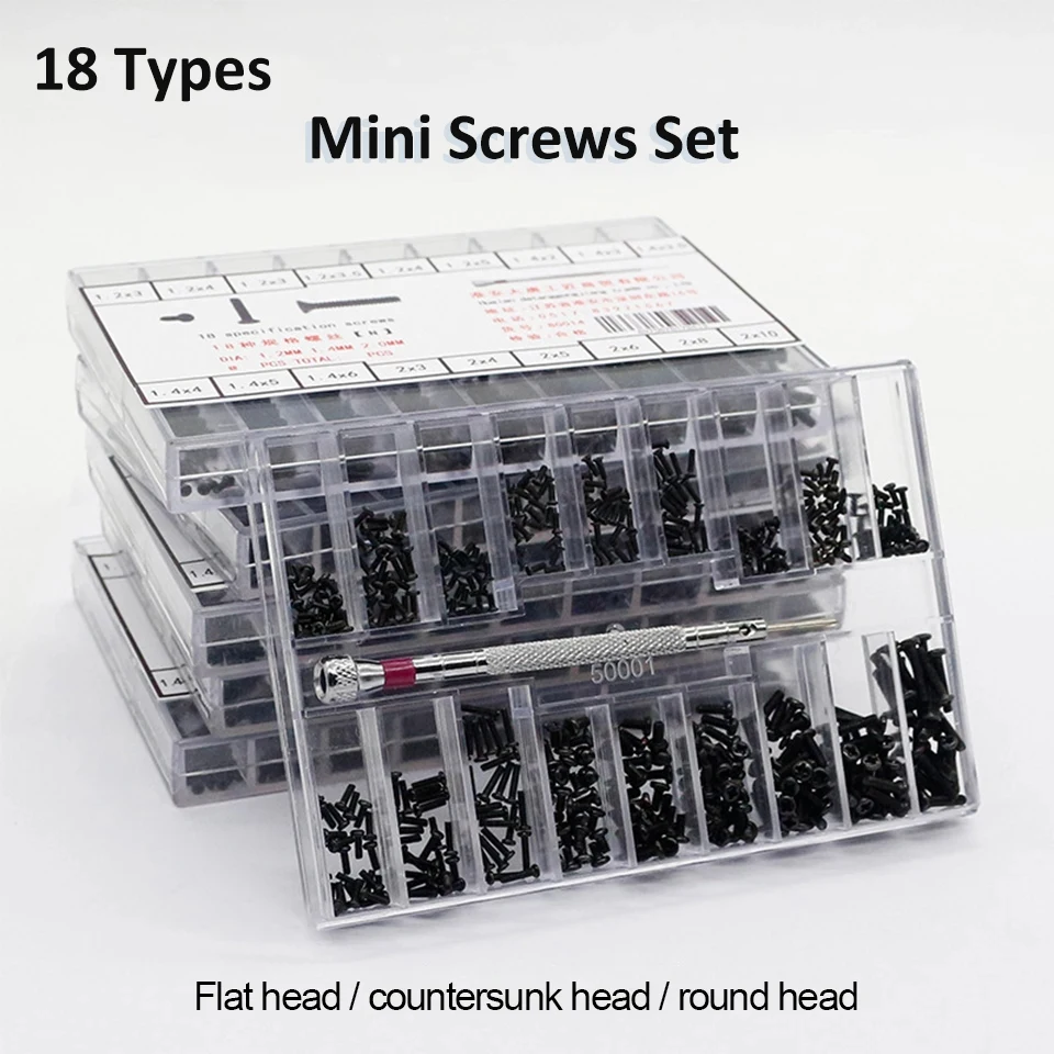 Набор детских винтов для ремонта очков и часов 500 шт. 18 типов