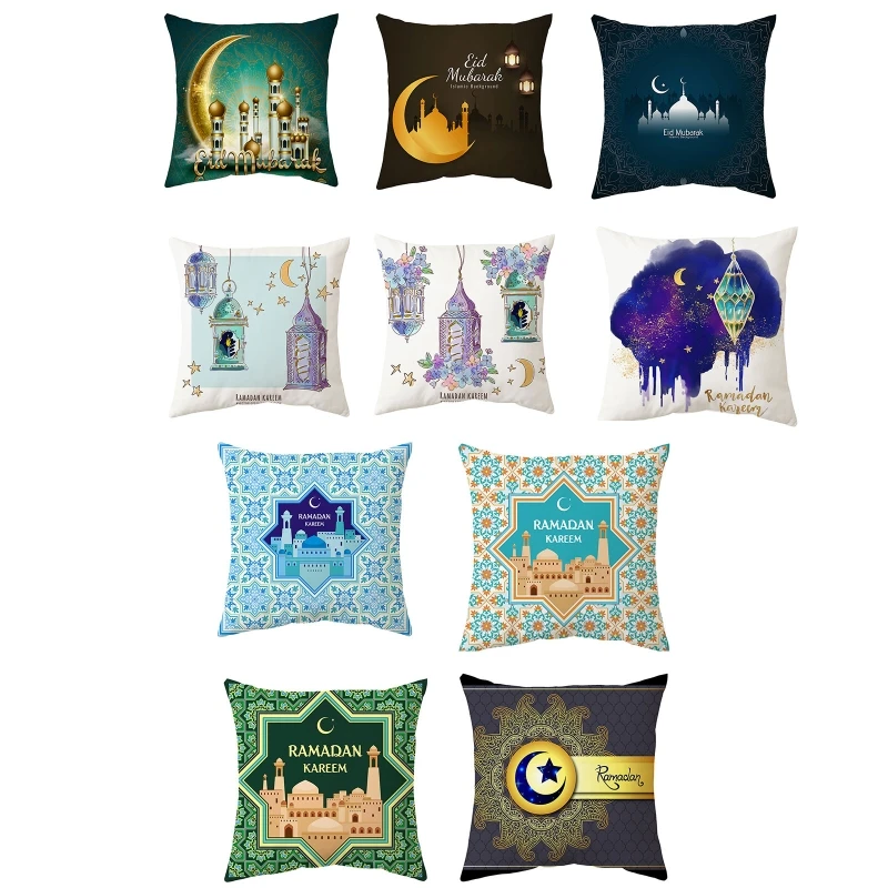 

Eid Mubarak Pillow Cover Moon Lantern Short Plush Pillow Case for ramadan Party Home Bedroom Sofa Chair Decoration