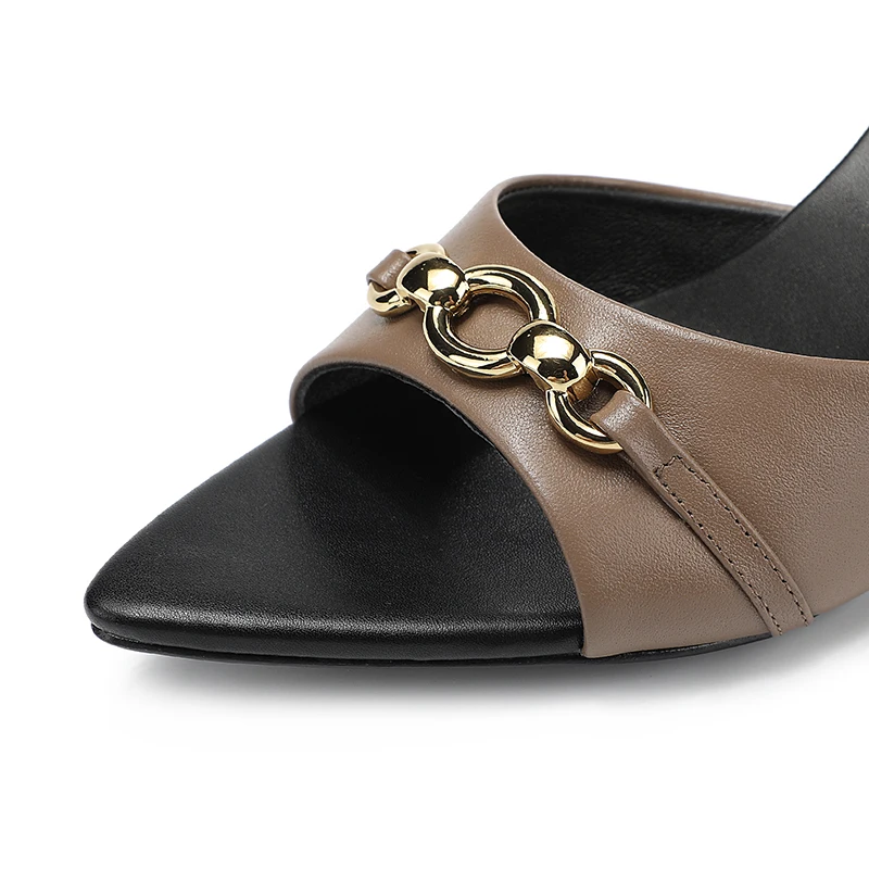 2023 New Fashion Brand Women's Thin Heel Open Toe High Heel Outdoor Casual Pointed Cowhide Fish Mouth Women's Single Shoe 34-43