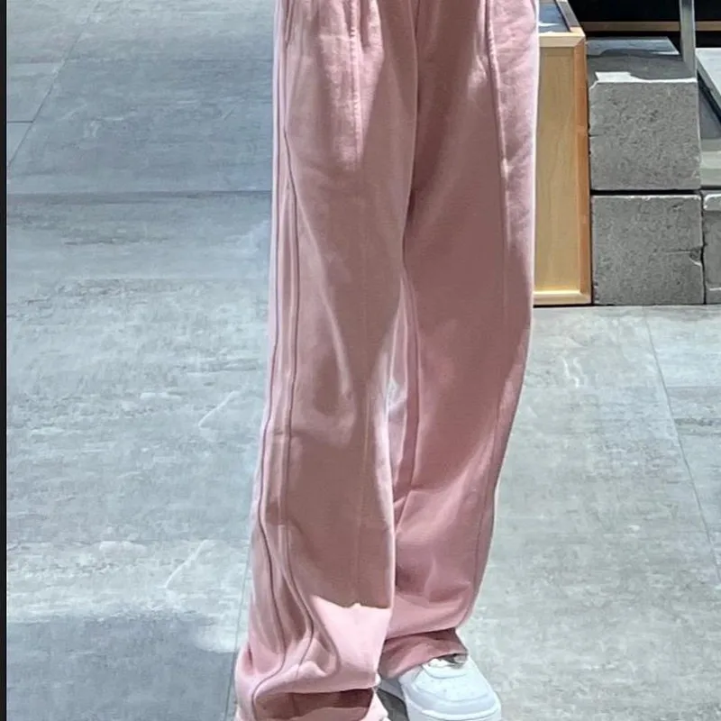 Women's Pink wide leg pants spring and autumn 2022 new high waist straight tube floor dragging casual sports pants images - 6