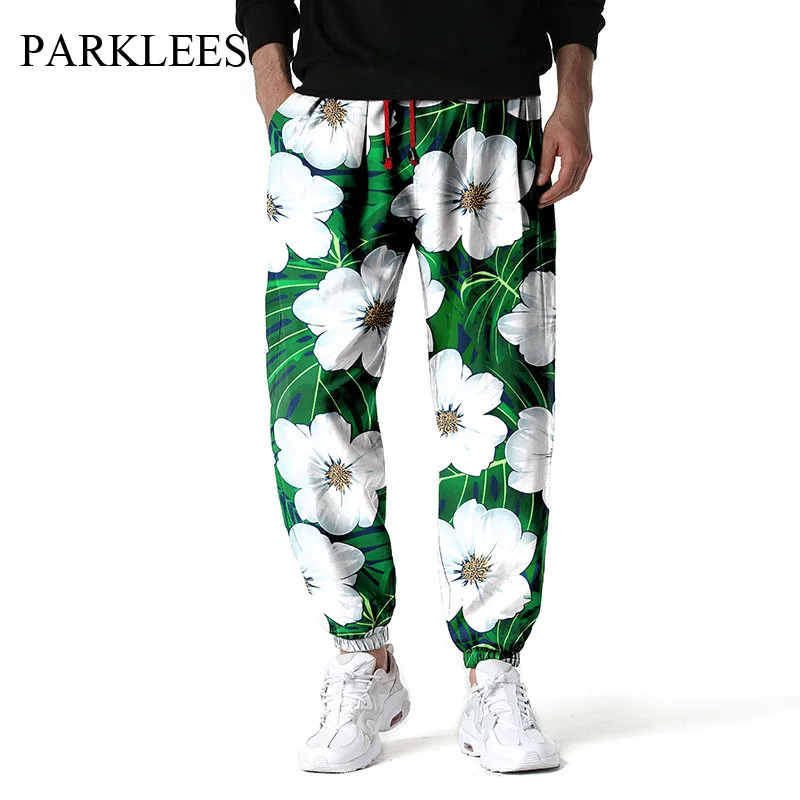 

Parklees Mens Floral Print Jogging Pants 2022 Loose Casual Hawaiian Beach Sweatpants Male Hip Hop Harajuku Streetwear Trousers