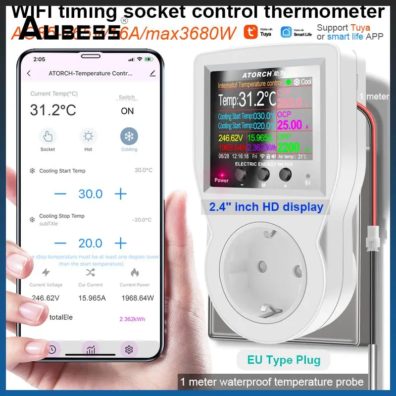 

16a 10a Digital Thermostat Wifi App Remote Contro Timer Socket Probe Heating Cooling Temperature Controller Outlet Tuya