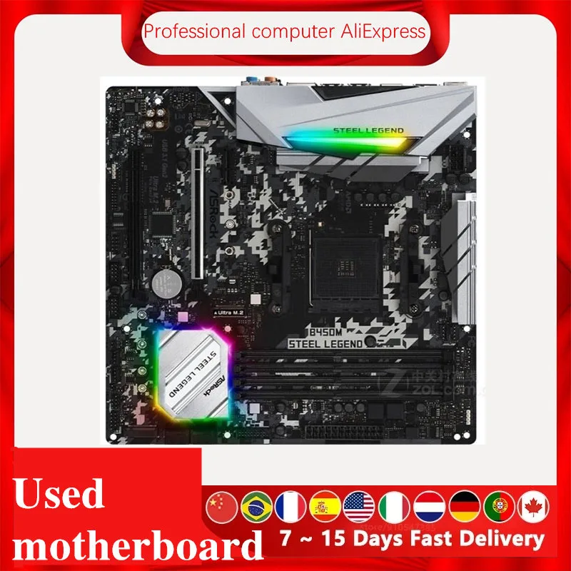 Материнская плата для ASRock B450M Steel Legend разъем AM4 DDR4 AMD B450 оригинальная настольная