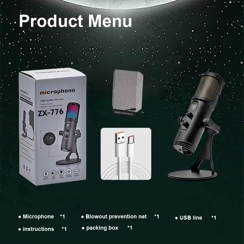 

Идеальный USB-микрофон с RGB-подсветкой и защитой от распыления для легкого подключения и воспроизведения