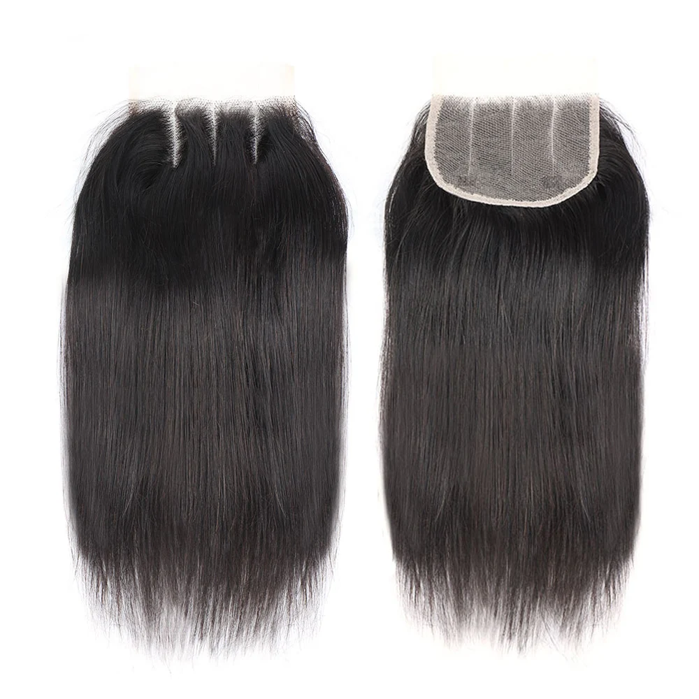 4x4 Lace Closure Front Straight Wave Brazilian Virgin Human Hair with Baby Hair Super Double Draw Straight Lace Closure Only