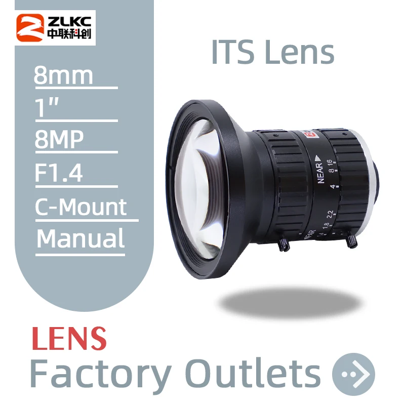 

ITS lens C Mount 8mm 8.0MegaPixel 1inch sensor lens Intelligent Traffic Surveillance camera HD CCTV Lens F1.4 manual Iris LENS