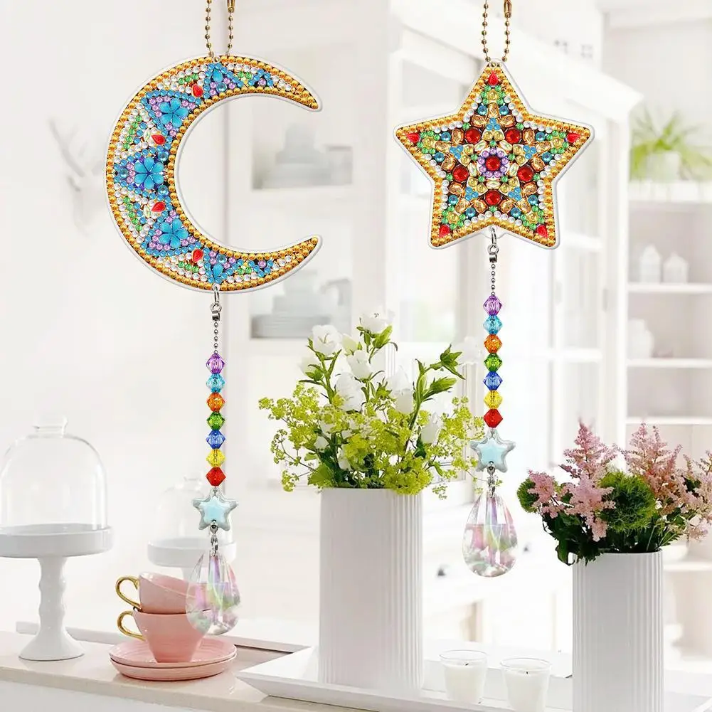 

NEW 2pcs Diy Diamond Painting Set Double Sided Hanging Pendant Crystal Wind Chimes Jewellery Kit Art