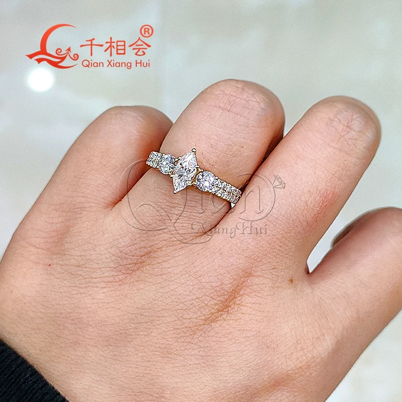 4*8mm marquise round white moissanite ring S925 Silver hip hop jewelry women Men's Ring Luxury Style gift wedding dating