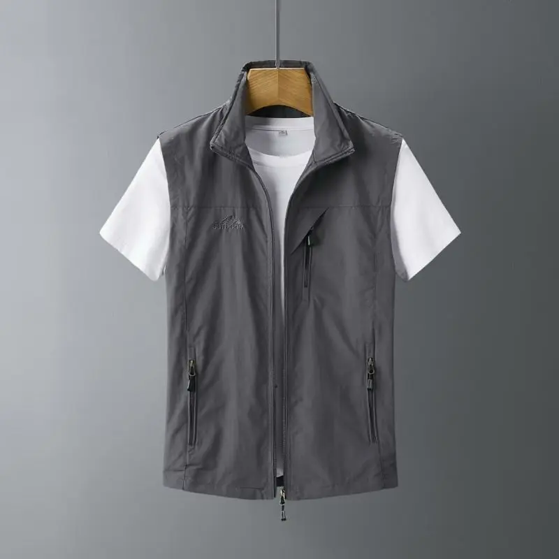 

Spring Summer Vest Men Large Size M-6XL Outdoor Leisure Photography Fishing Vest Casual Thin Breathable Stand Collar Gilet Homme