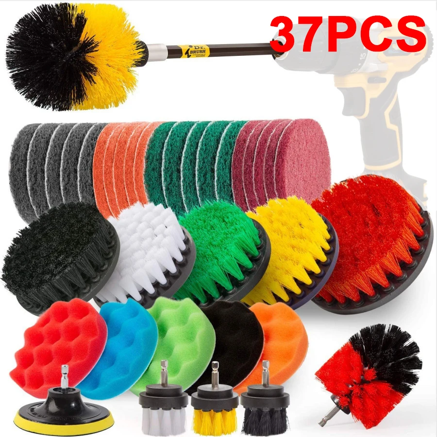Drill Brush Polishing Sponge Pad Set Power Scrubber Cleaning Kits Car Home Wash Clean Tools Scrub Pads Brush Sets