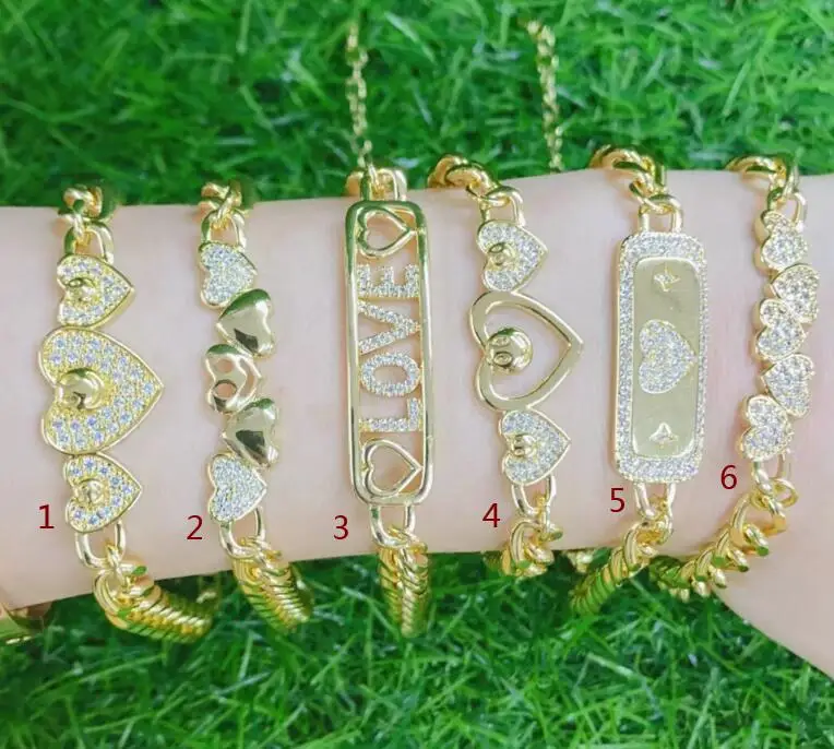 

1pcs smiley heart Adjustable gold copper cz zircon cubic zirconia Cuban chain Bracelet Bangles df34s