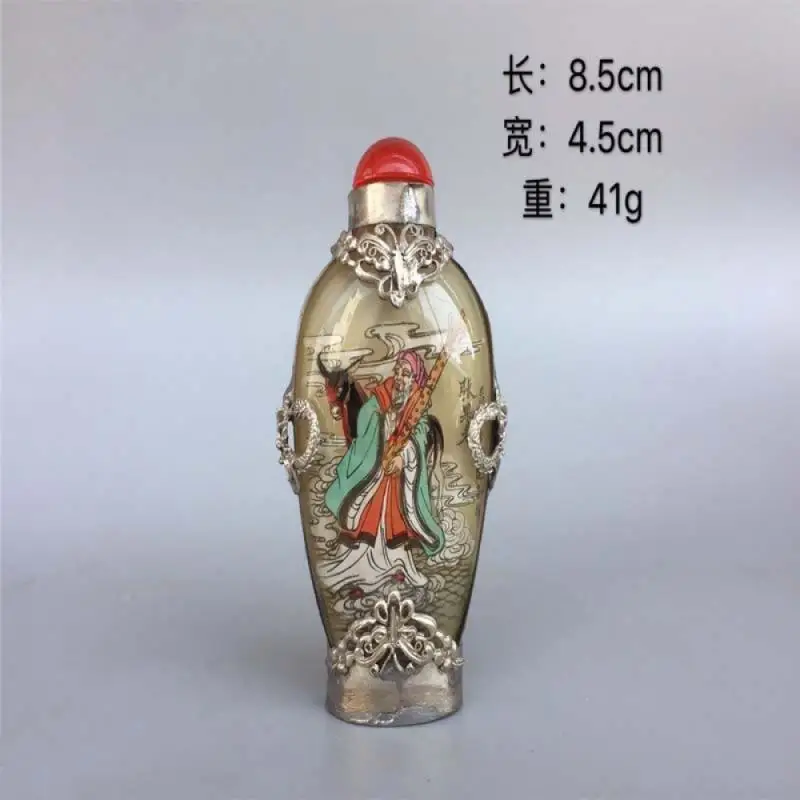 

Китайская старая Пекинская стеклянная Встроенная картина табак бутылка тибетская серебряная мозаика стеклянные персонажи узор zhangguolao