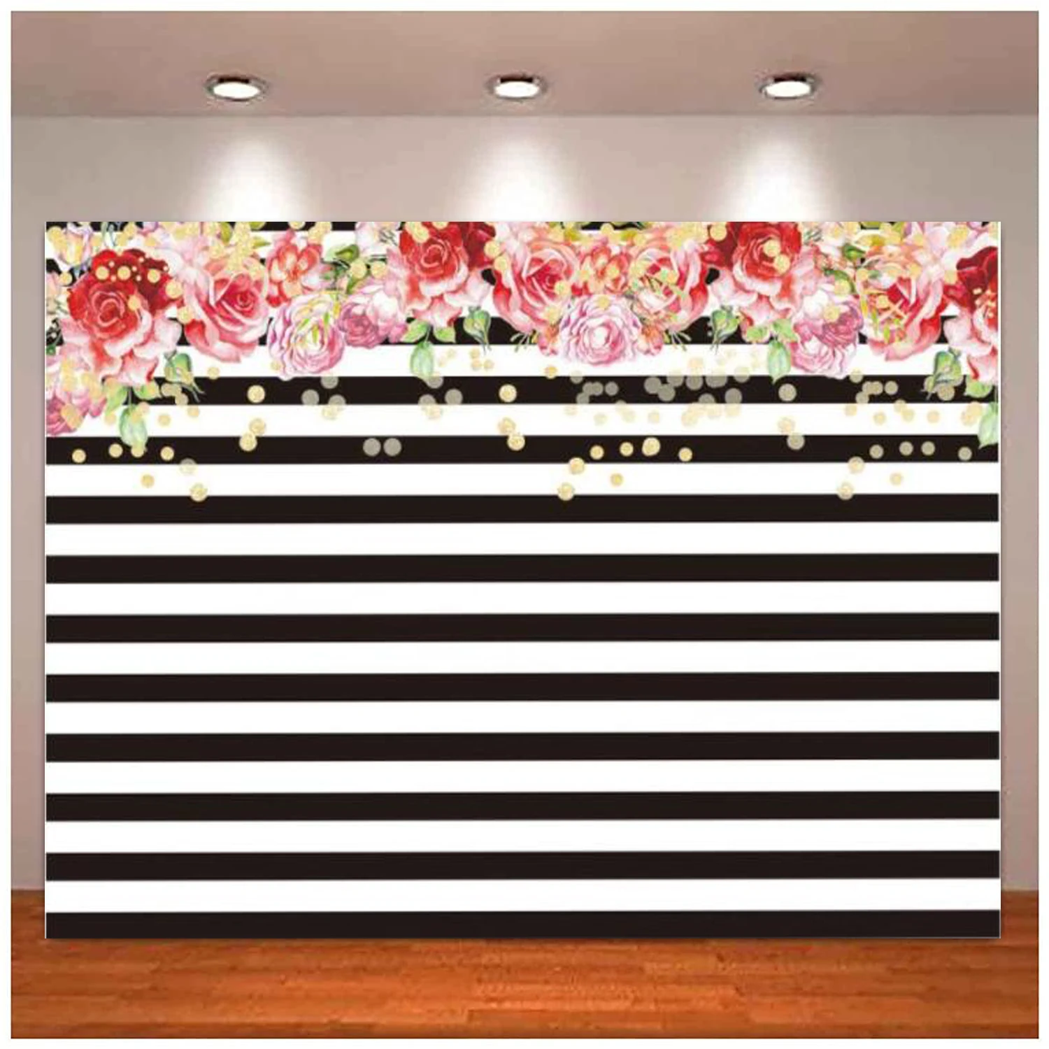 Фон для фотосъемки черно-белый полосатый фон Розовая роза цветок День Рождения