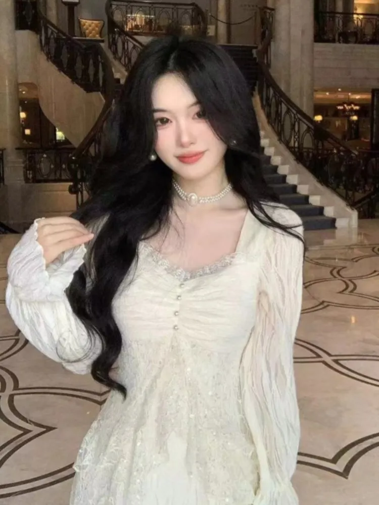 Платье-миди женское кружевное в стиле пэчворк