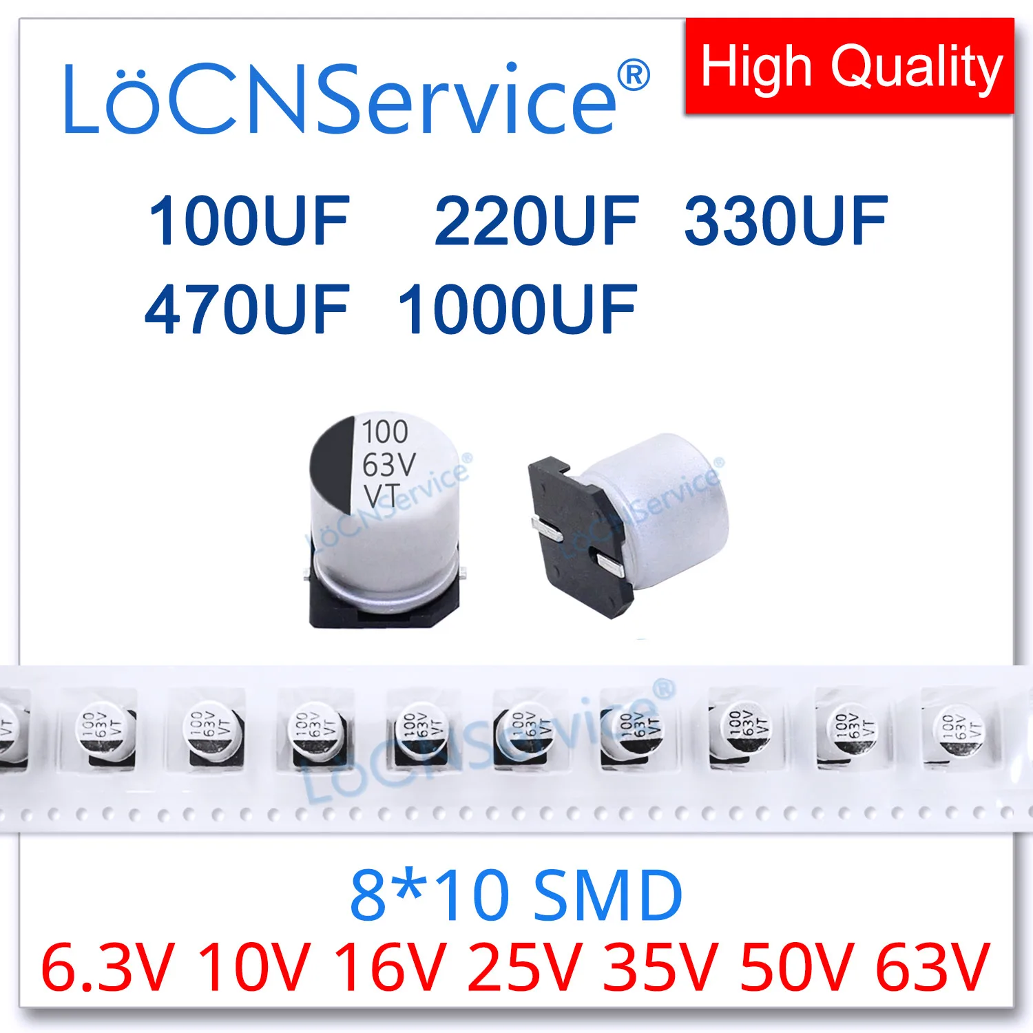 

LoCNService 500PCS Aluminum Electrolytic Capacitor SMD 8*10 100UF 220UF 330UF 470UF 1000UF 6.3V 10V 16V 25V 35V 50V 63V VT 8x10