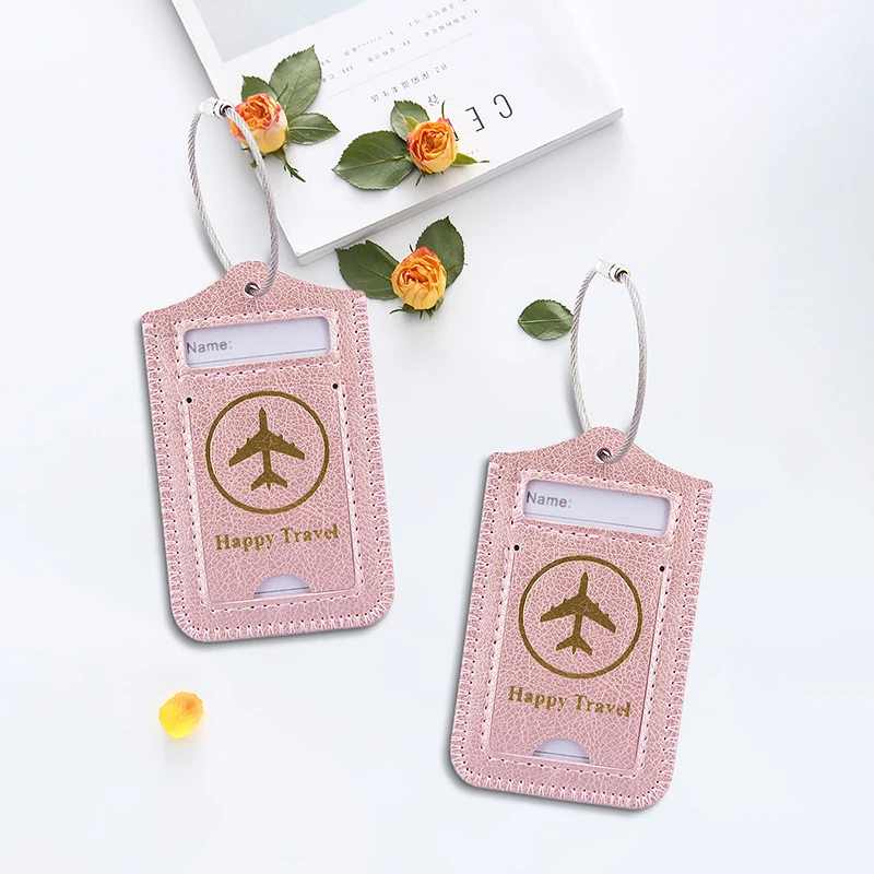 

1pc Cross-border Leather Luggage Tag Suitcase Tag Aircraft Id Card Bag Luggage Tag Solid Color Simple Multi-color Optional