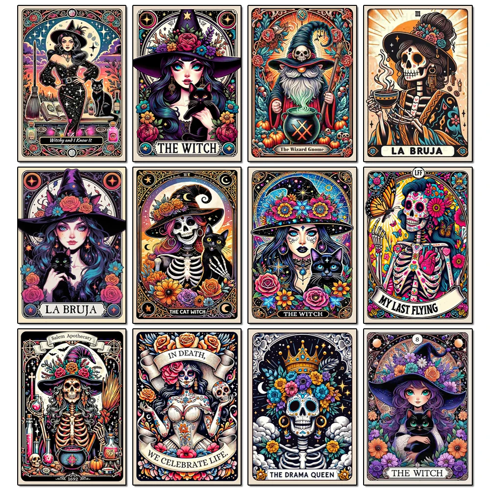 Witch Tarot Diamond Painting DIY Full Round/Square Rhinestone Mosaic Cross Embroidery Set Home Decor Hobby Gift