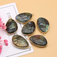 fine natural stone pendants water drop gold plate flash labradorite for jewelry making diy fashion necklace party gifts