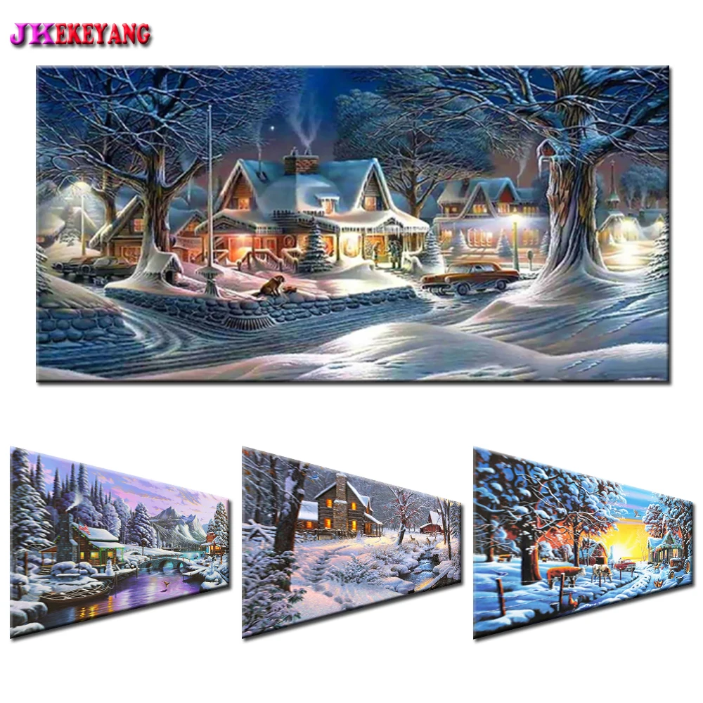 

5d Diy Diamond Painting Snow Log Cabin River Full Square/Round Diamond Embroidery Art Diamond Mosaic Home Art Y4876