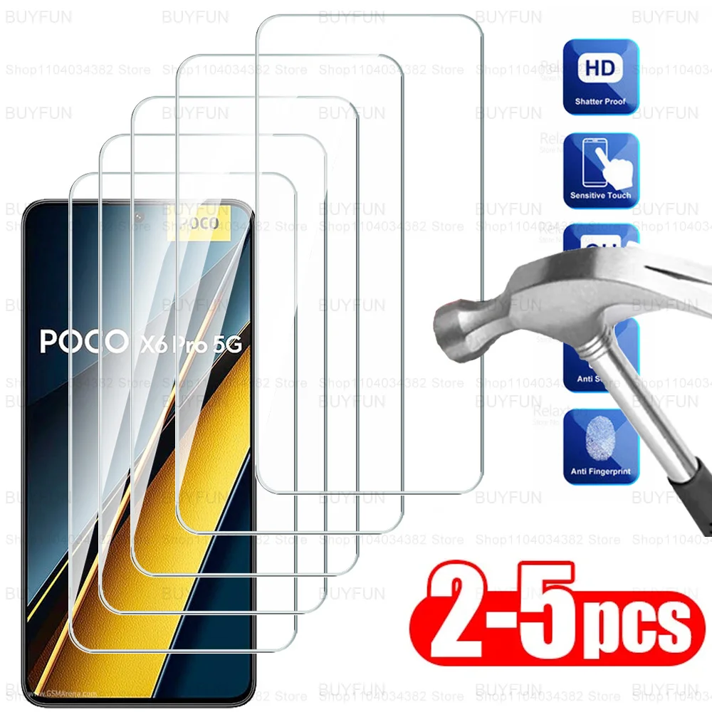 2-5 шт. закаленное стекло для Poco X6 Pro 5G Защитная пленка экрана Xiaomi X5 X4 X3 NFC X3Pro X4Pro X5Pro