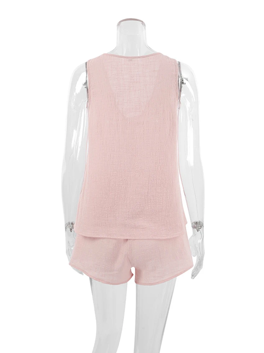 Marthaqiqi Solid Cotton Women'S Pajamas Set Sexy Tank Tops Sleepwear Low-Cut V-Neck Nightwear Shorts Femme Summer Pyjamas Suits