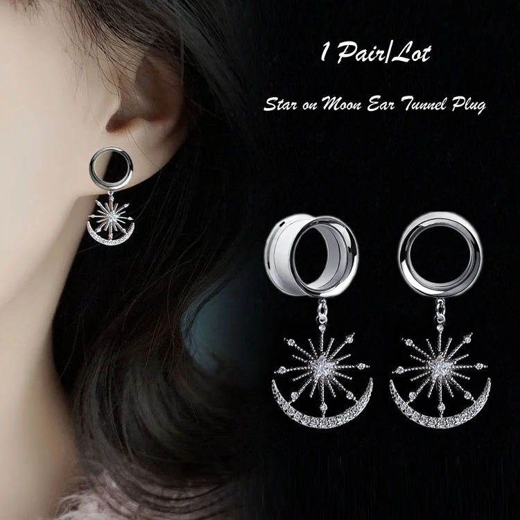 

2Pieces Dilataciones Oreja Ear Piercing Body Jewelery Star Earrings Ear Plugs Tunnels Ear Expansions Gem Moon Dangle Pircing