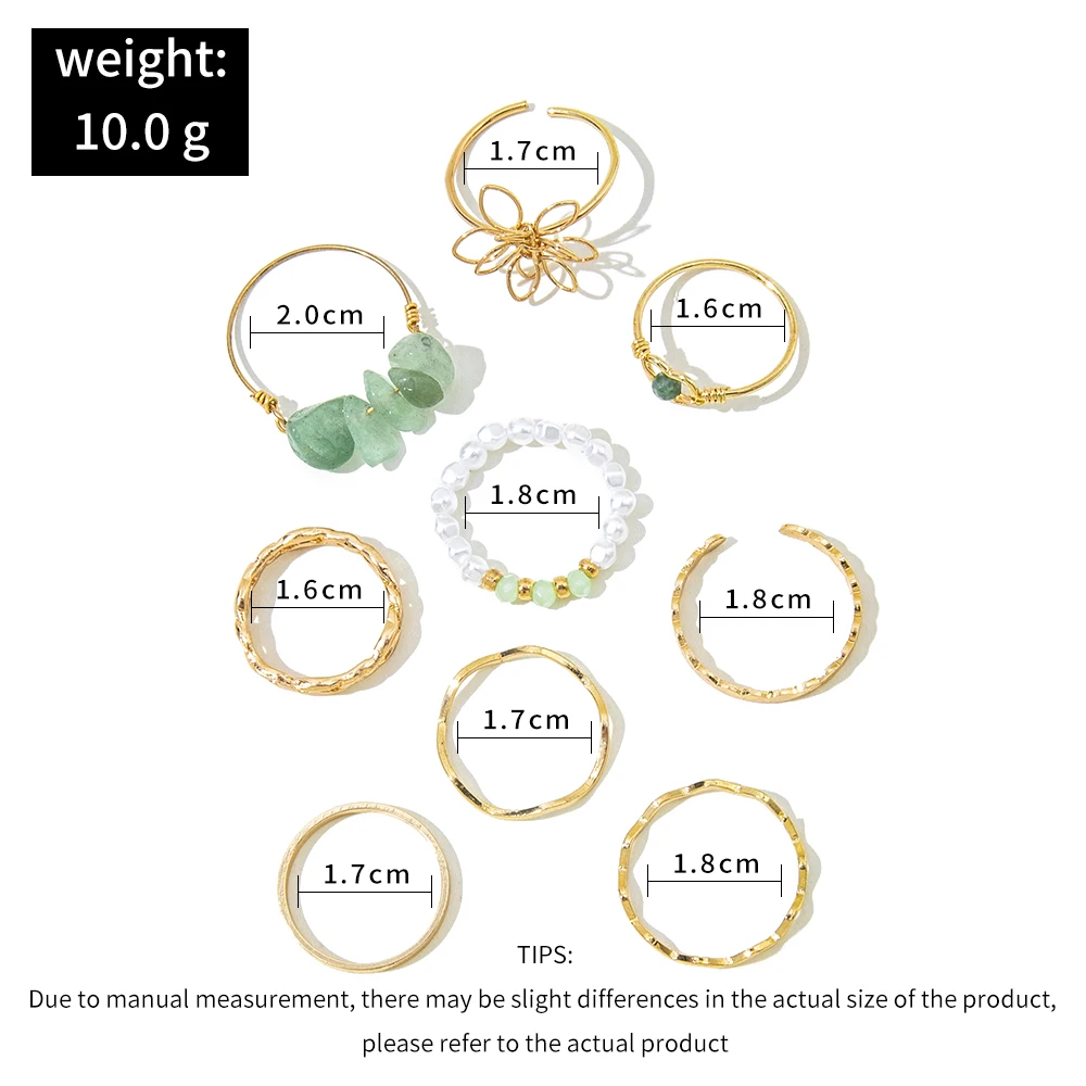 Sindlan 9 шт. винтажные кольца из натурального камня золотого цвета для женщин