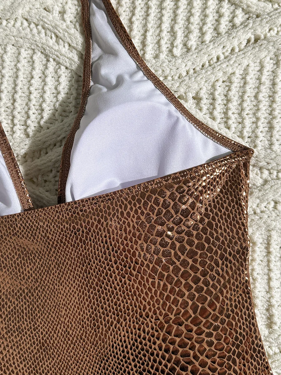 Женский слитный купальник-монокини SnakeSkin с V-образным вырезом, открытой спиной и высокой талией, пляжный боди (art.: 3920daa724cf5) - 3920daa724cf5