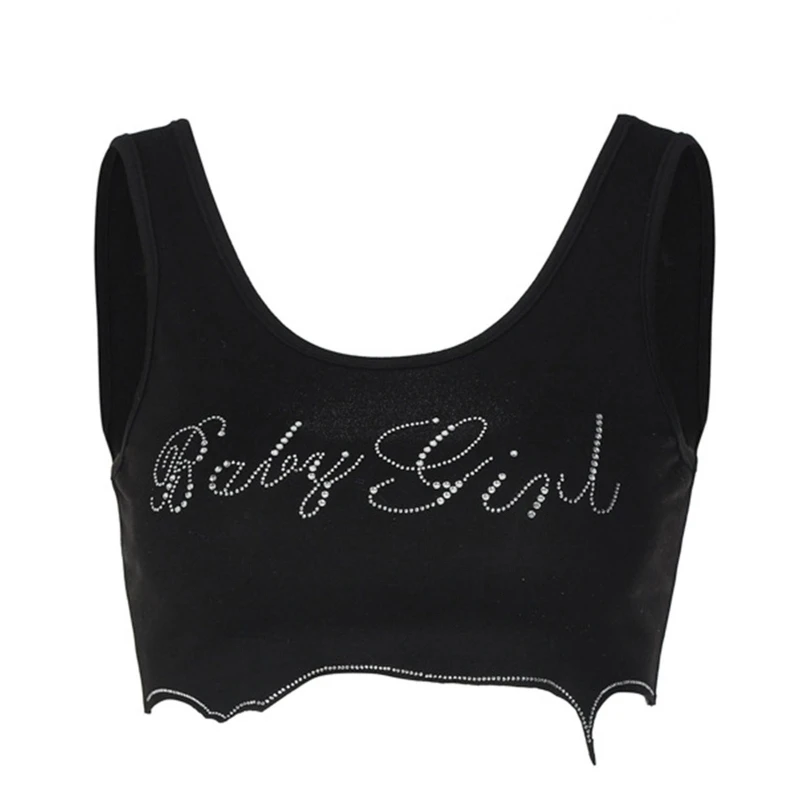 

Женский летний кроп-топ без рукавов в стиле Харадзюку, Облегающая майка с буквами для маленьких девочек, жилет с волнистым АСИММЕТРИЧНЫМ ПО...