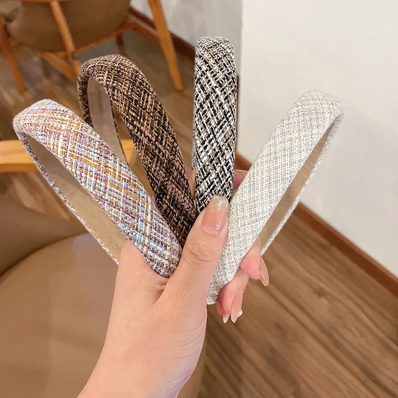

The Top of The Skull Sponge Headband Wide All-match Plaid Headband College Style Hairpin To Increase Hair Accessories