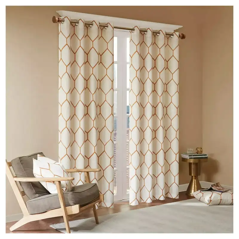 

Peyton Metallic Geo Embroidered Light Filtering Window Curtain Panel, 50" x 95", Spice