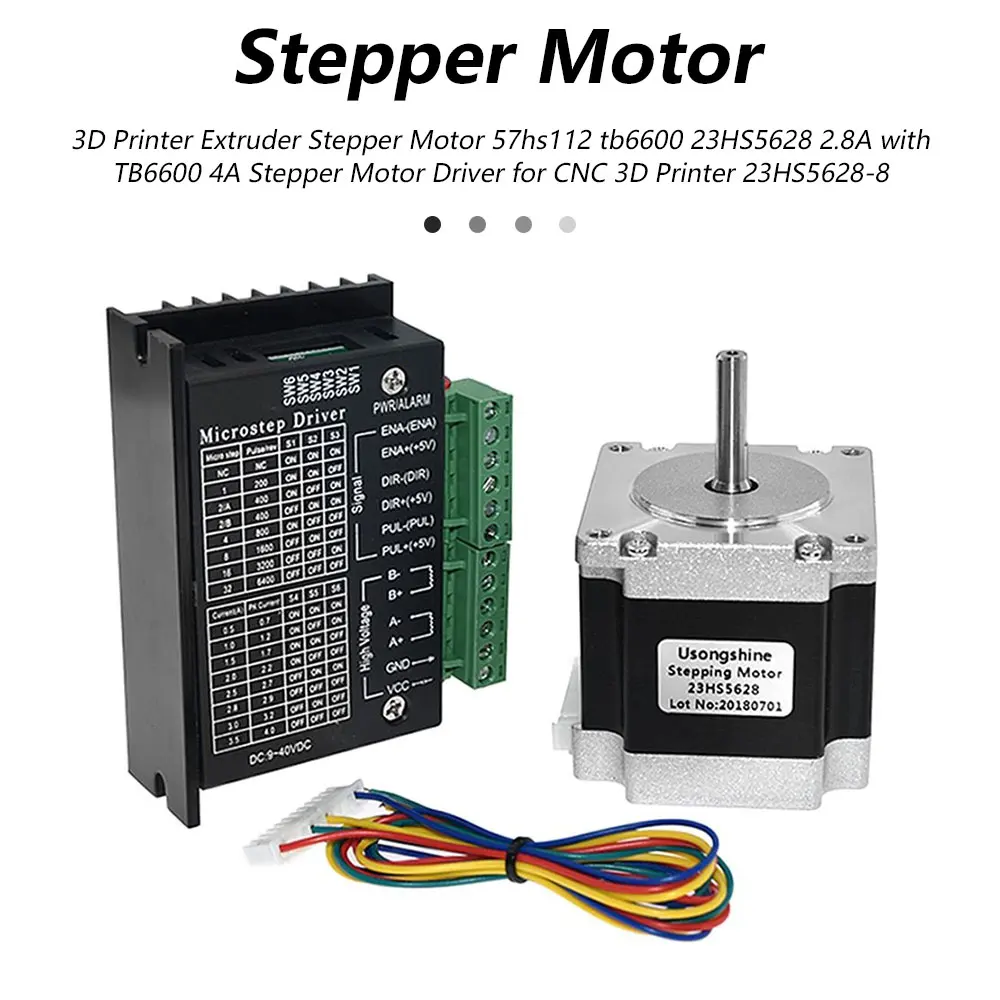 

3D Printer Extruder Stepper Motor 57hs112 Tb6600 23HS5628 2.8A With TB6600 4A Stepper Motor Driver For CNC 23HS5628-6.35