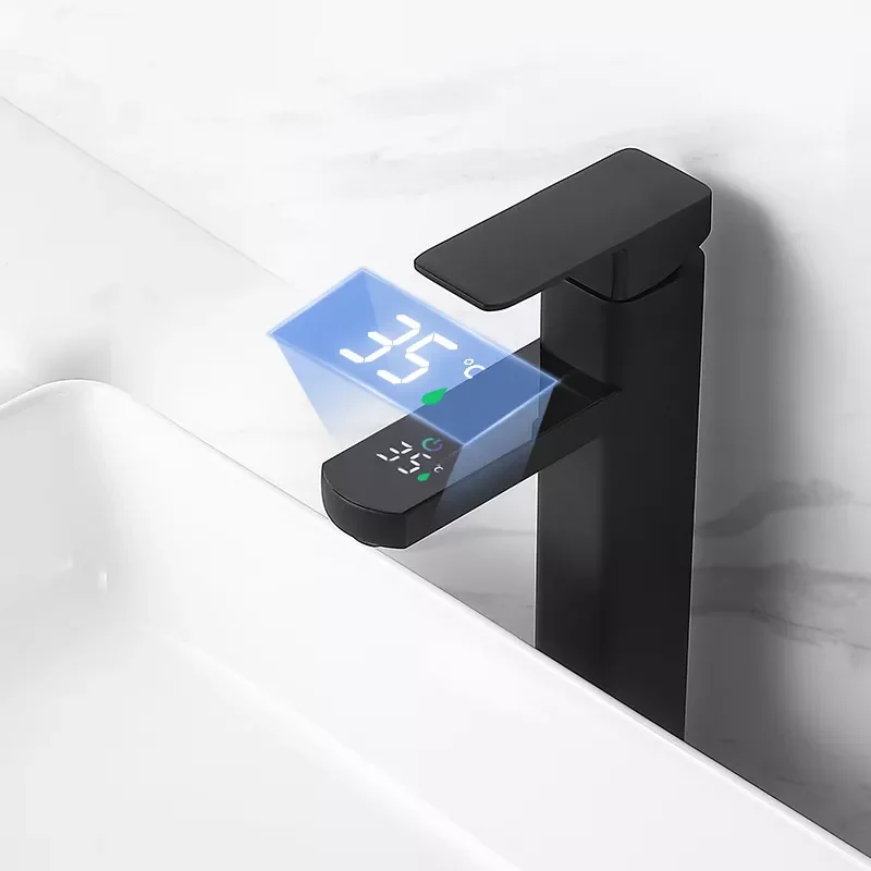 

Black White Touch LED Digital Temperature Display Basin Faucet Hot Cold Mixer Non-Electric For Bathroom Kitchen Tap Accessories